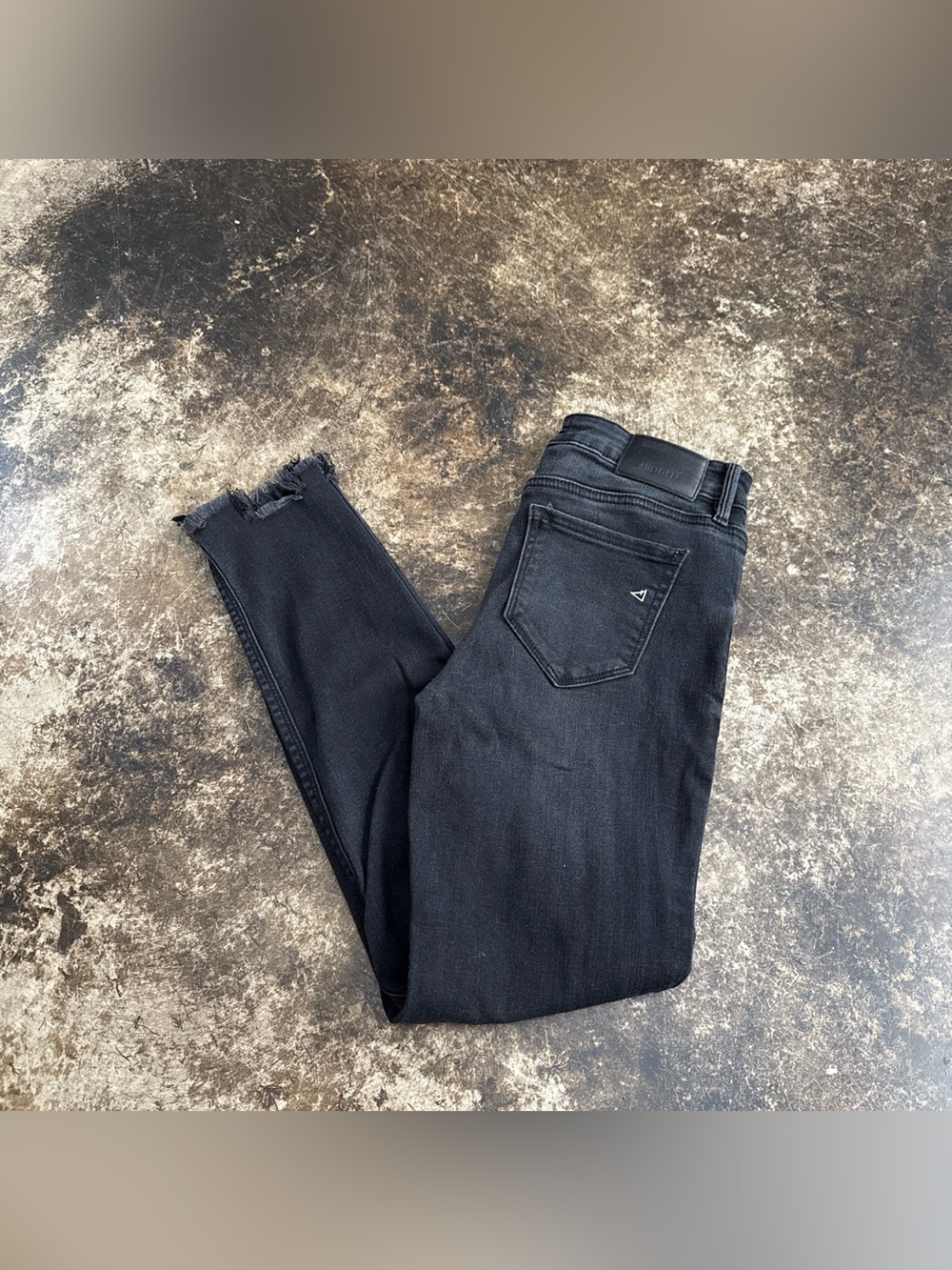 High-Rise Black Skinny Jeans with Frayed Hem